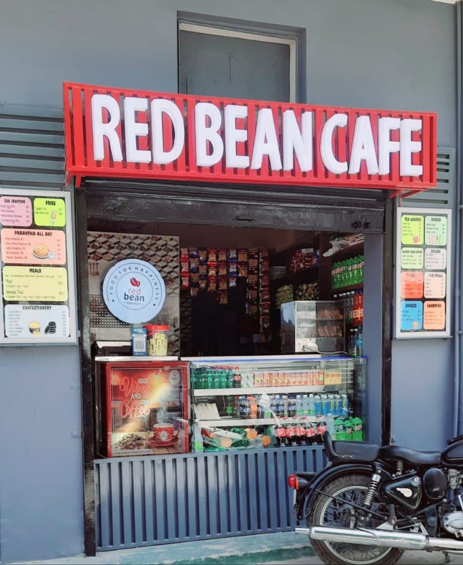 Red Bean Cafe storefront with menu boards